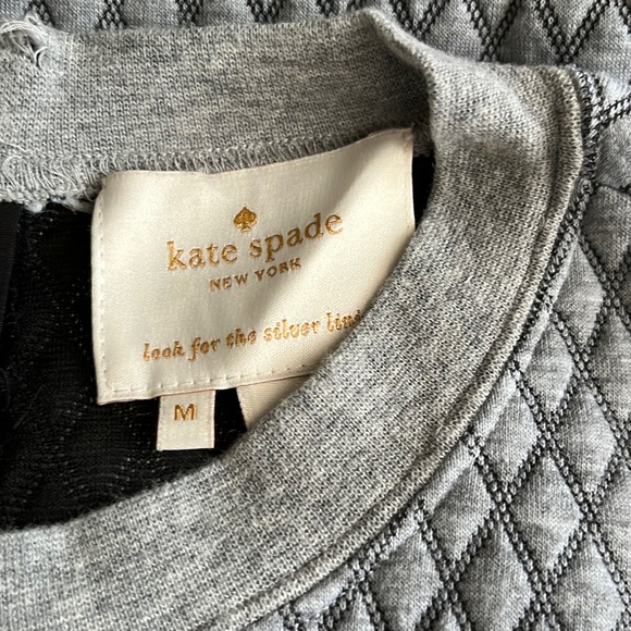 KATE SPADE Grey Diamond Quilted Crew Neck Ruffle Hem Drop Waist Dress - Picture 6 of 15